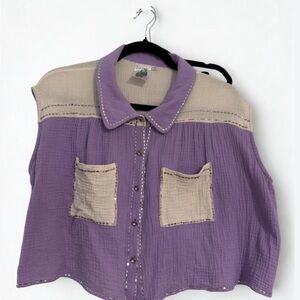 Queen of Sparkles Lavender and Cream Gauze Top